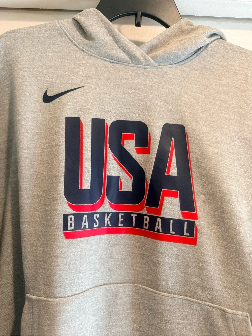 Nike USA Basketball Gray Hooded Sweatshirt with Navy & Red Logo